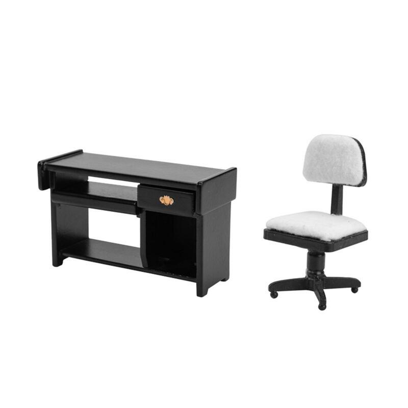Miniature Office Chair Set for Kids, Pretend Toy, Life Scene, Acessórios, 1:12