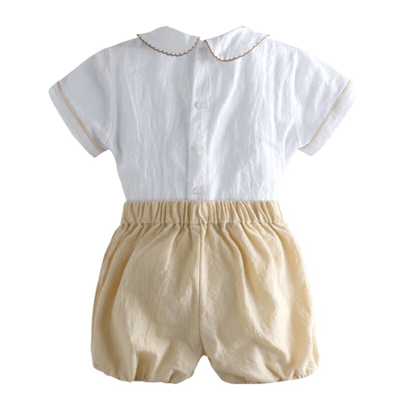 Setelan butik katun harian bayi bayi baju Spanyol 2 potong atasan dengan celana pendek musim panas anak laki-laki 6 bulannya
