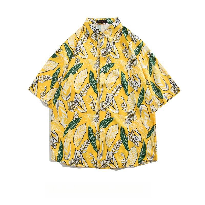 Letnia męska koszula z krótkim rękawem Retro nadruk modna wszechstronna luźna hawajska bluzka na wakacje na plaży