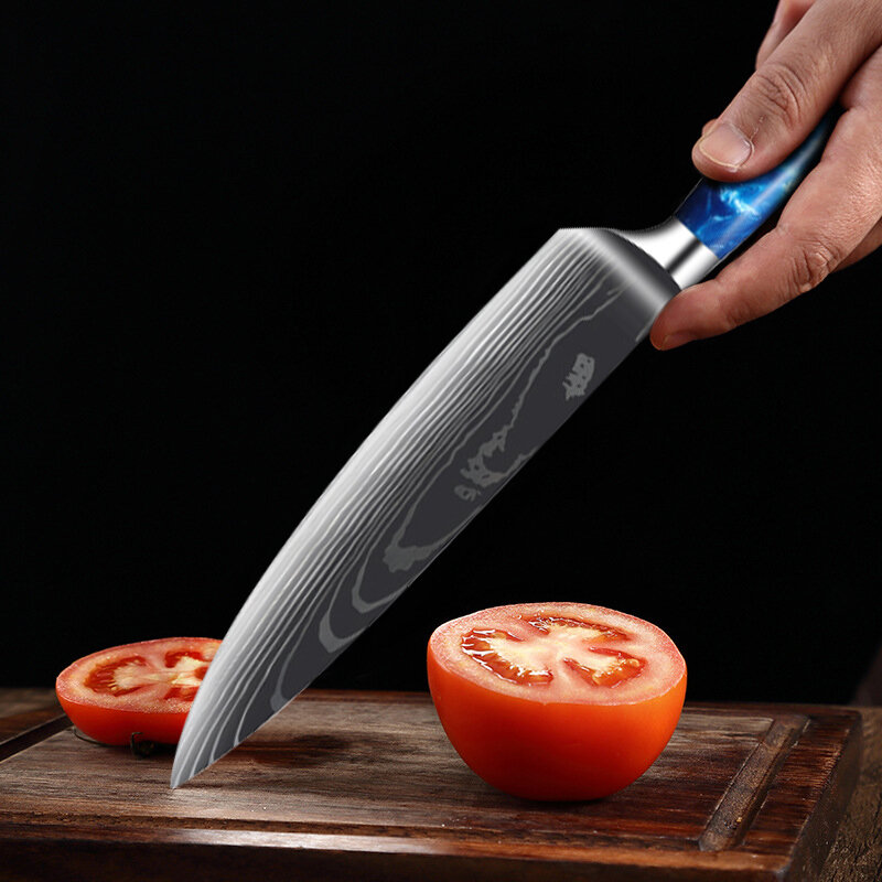 Household Chef Knife Set Damascus Pattern Meat Cleaver Stainless Steel 7CR17 Butcher's Boning Knife Kitchen Knives Slicing Knife