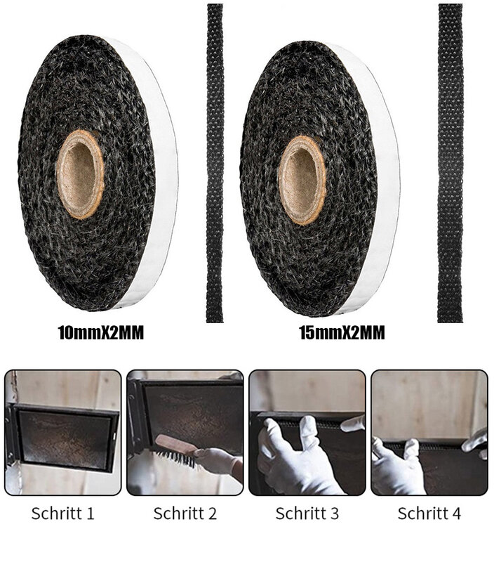 10/15 мм уплотнительный шнур для камина, сменный самоклеящийся шнур из стекловолокна для двери дровяной плиты, черная уплотнительная лента 2 м