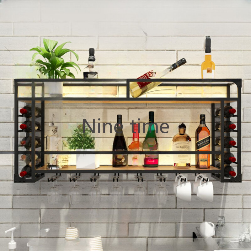 Cocktail Metal Wine Cabinets Kitchen Shelf Restaurant Inverted Bar Cabinet Wall Mounted Commercial Adega Barzinho Home Furniture