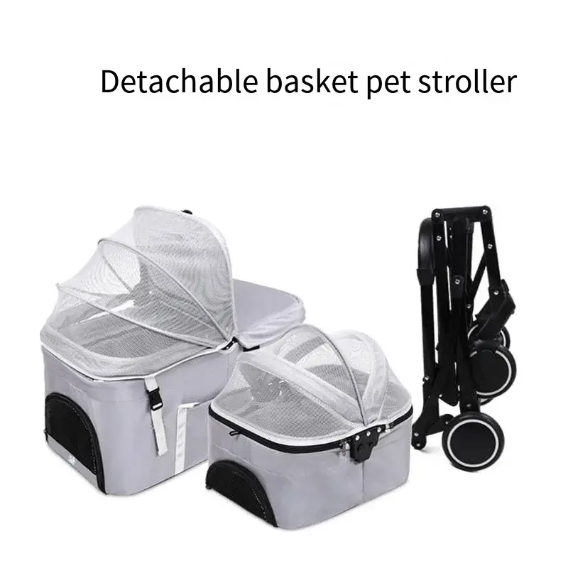 Carrito de viaje de doble capa para mascotas, carrito desmontable de dos capas para perros y gatos pequeños y medianos