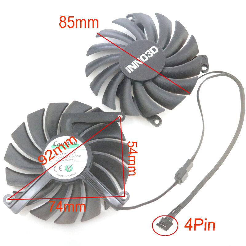 2 pcs/lot CF-12910S 85mm DC12V 0.35A 4Pin Pour INNO3D RTX2060 12 GO DOUBLE X2 OC Ventilateur de Carte Graphique