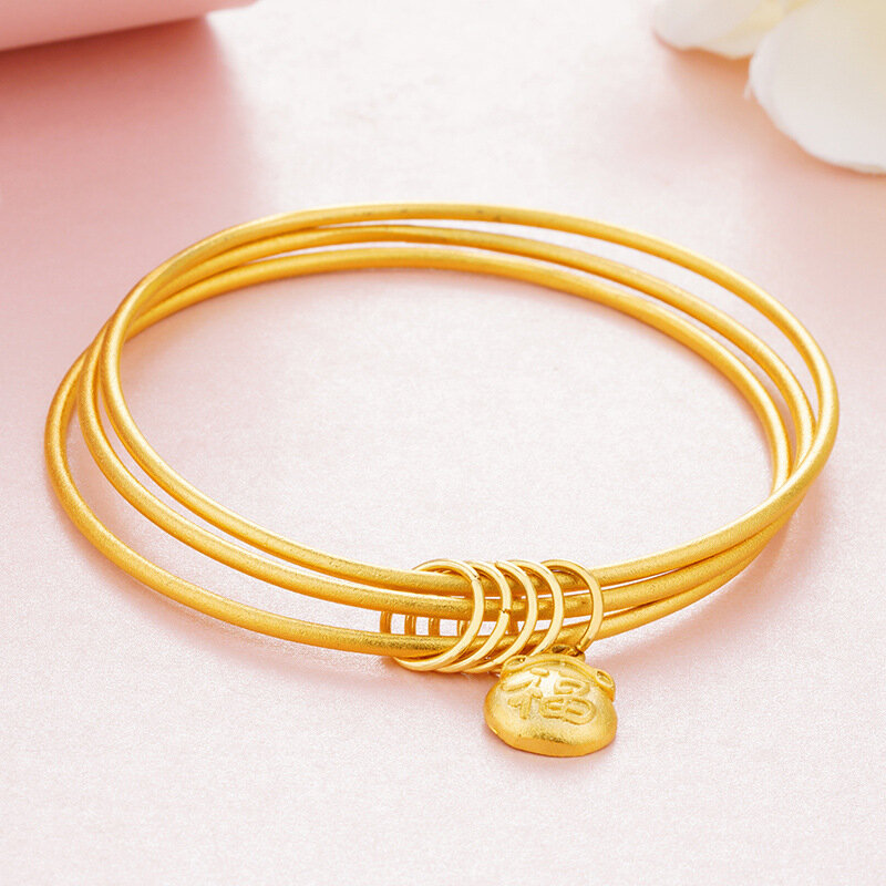 Mode Vergoldet 24K Gold Multi Schichten Armband Drei Runde Sand Gold Kreis Glück Segen Armreif für Frauen Damen Schmuck geschenke