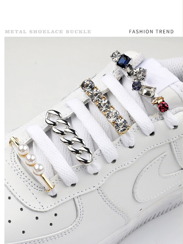 Sneakers Shoelaces Decoration Metal Shoelace Buckle Pearl Shoes Charm Accessories Shiny Rhinestones Women Shoe Laces Decorative