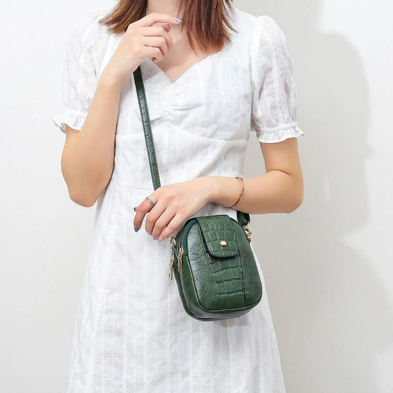 Ladies Messenger Bag PU Leather Crocodile Pattern Small Mobile Wallet Shoulder Bag Mini Backpack