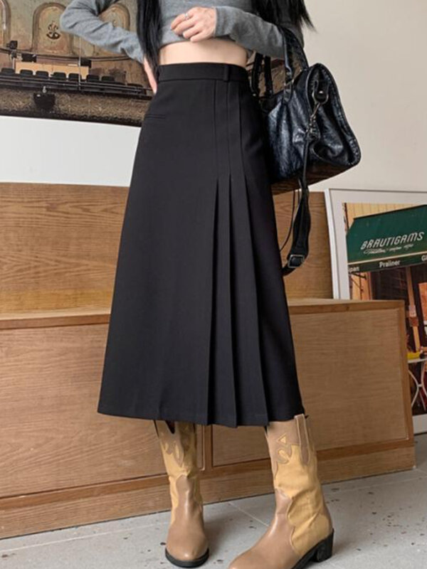 S-5XL Röcke Frauen Vintage Midi Temperament unregelmäßige Mode hohe Taille England Stil klassische Büro Dame All-Match Freizeit lose