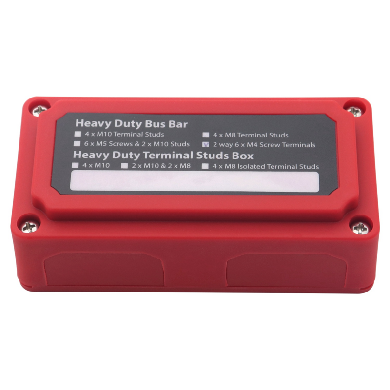 Heavy Duty Distribuição de Energia Bloco, Bus Bar, Bloco Módulo Box, 12XM4, M6 Terminal Studs para carro, RV, barco, vermelho, 100A