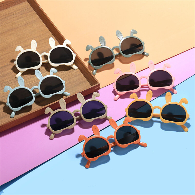 Kacamata hitam anak-anak baru kacamata matahari anak-anak laki-laki perempuan bentuk kelinci kartun kacamata Cosplay bulat kacamata bayi lucu kacamata UV400