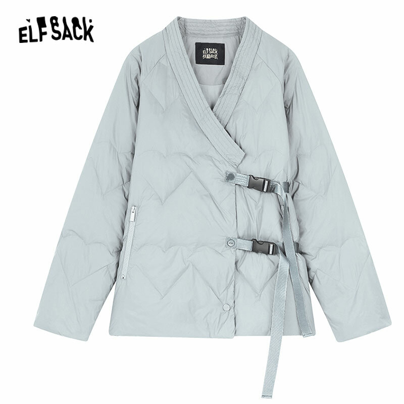 ELFSACK 여성용 블랙 다운 코트, 중국 스타일 루즈 디자인 재킷, 2023 겨울 신상