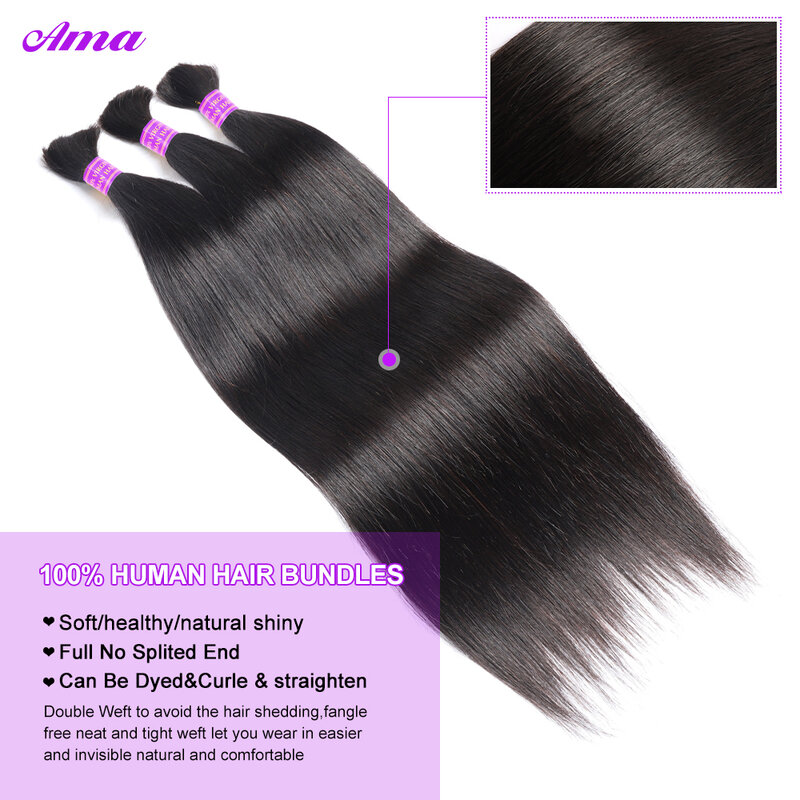 Long Silky Straight Bulk Human Hair For Braiding 100g/pc 50g/pc 100% Unprocessed No Weft Human Hair Extensions 10-28 Inch