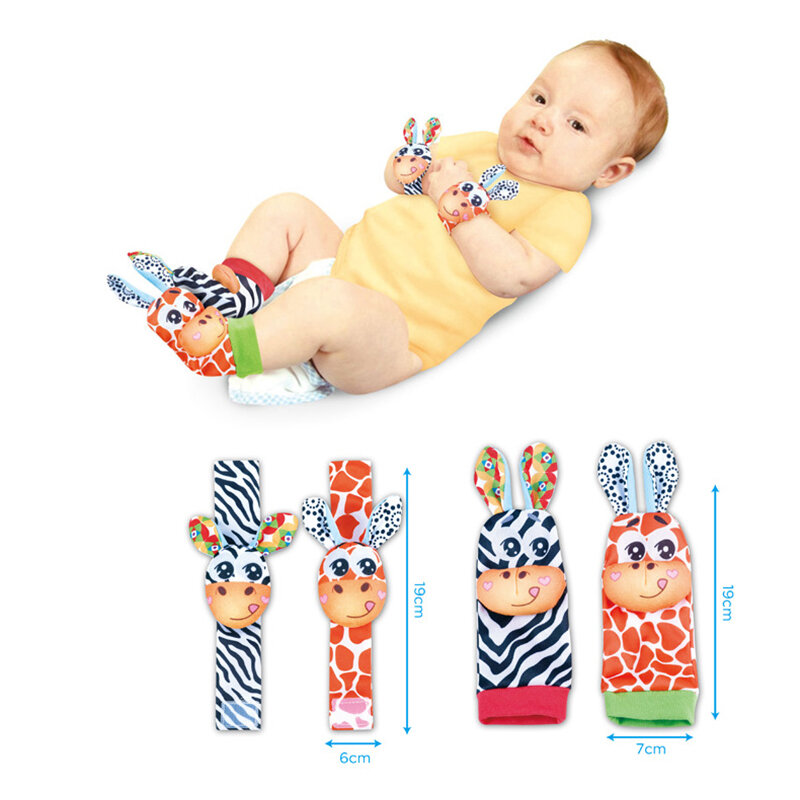 1 Set Foot Socks Hand Wrist Bells Baby Toys  0-12 Months Rattles Educational Toys Kids Cartoon Animals Kids Toys Newborn Gift