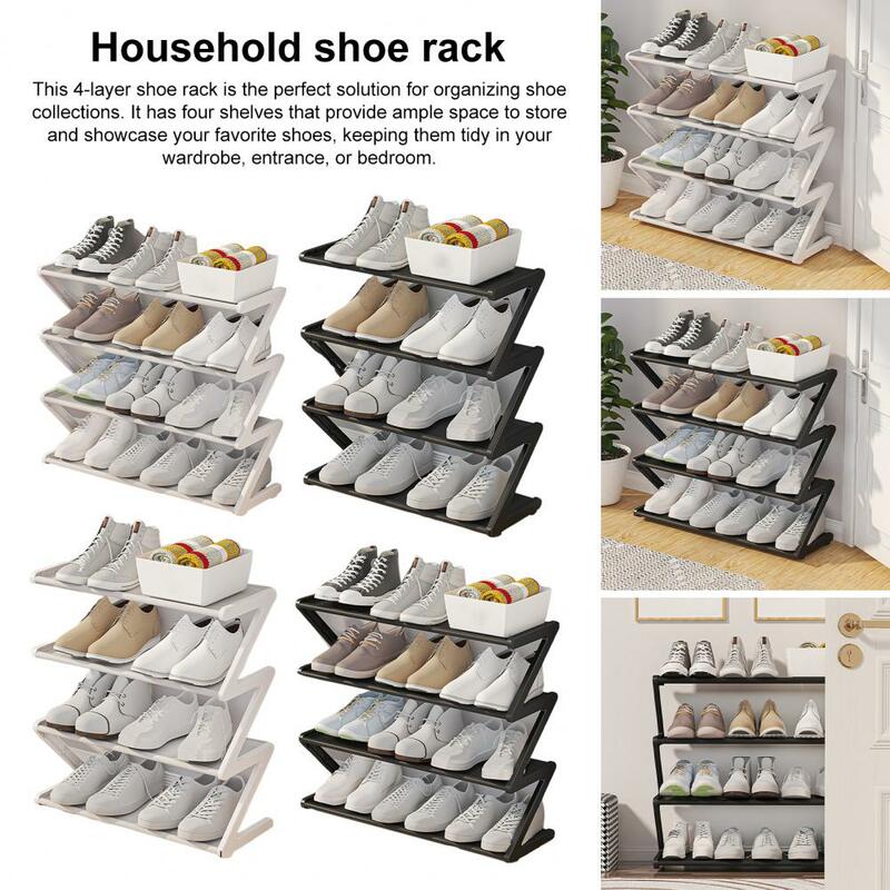 Armario de almacenamiento de zapatos en forma de Z, estante de almacenamiento de zapatos con 4 niveles para el hogar, dormitorio, fácil instalación, estable, de pie para entrada