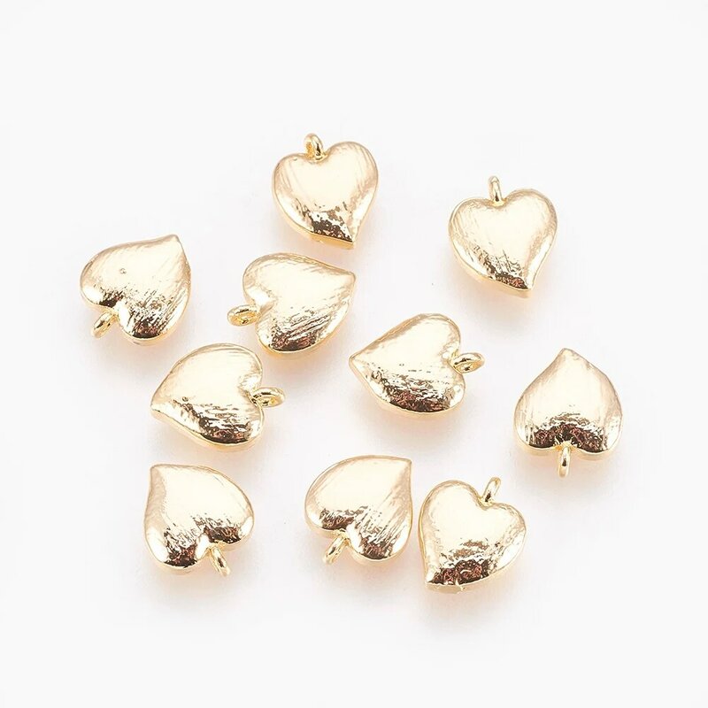 10 pezzi piccoli ciondoli a forma di cuore ciondoli in ottone ciondolano orecchini pendenti placcati in oro reale 18 carati per gioielli che fanno collana braccialetto fai da te