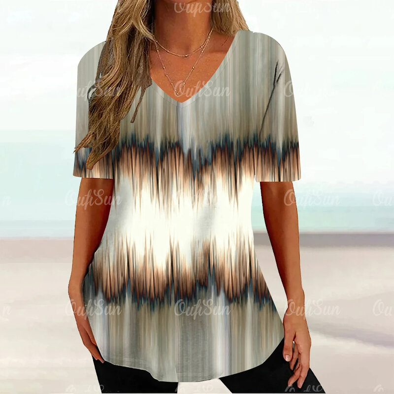 女性の幾何学模様のVネック半袖Tシャツ,カジュアルな夏服,特大のストリートウェア,新しいコレクション2022