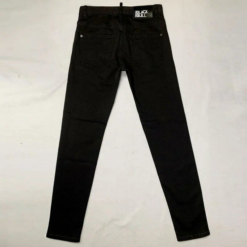 Streetwear modne dżinsy męskie czarny elastyczny chudy krój elastyczny dżinsy Vintage mężczyzn casualowe spodnie ołówkowe marki Hip Hop Homme