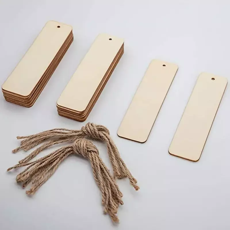 Blank Rectangle Wooden Tags Unfinished Nature Wood Slice DIY Crafts Bookmark Garment Clothing Tag Gift Bags Hanging Label Decor