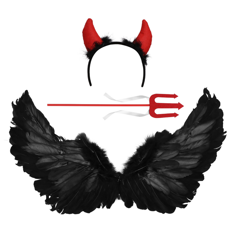Devil Feather Wing Driehoekige Vork Hoofddekset Halloween Cosplay Kostuum
