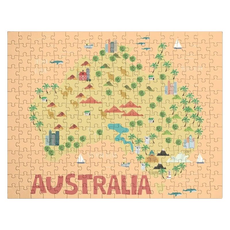 Rompecabezas de mapa ilustrado de Australia, regalo personalizado, foto personalizable, regalo infantil