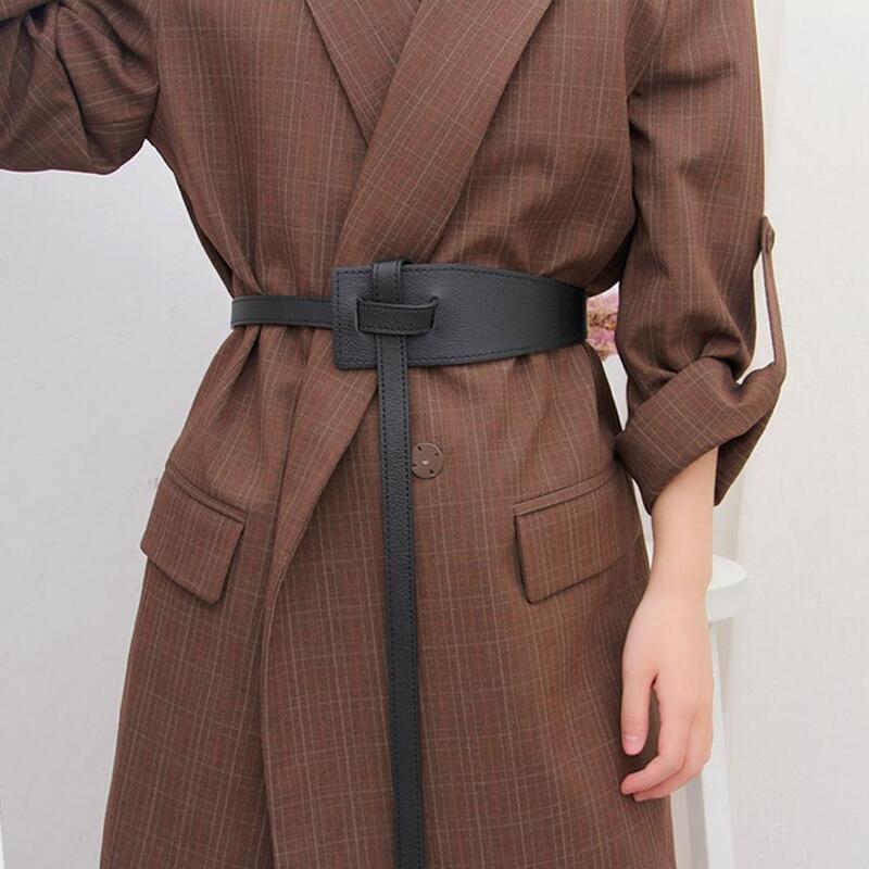 Sabuk kulit tiruan wanita, ikat pinggang kulit tiruan gaya Korea elegan dengan simpul dapat diatur bentuk tidak beraturan untuk trendi