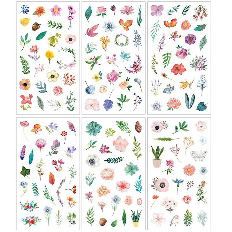 6 arkuszy naturalne rośliny kwiatowe naklejki DIY dekoracja do pamiętnika naklejki księga gości śliczne artykuły papiernicze książka obrazkowa materiały eksploatacyjne