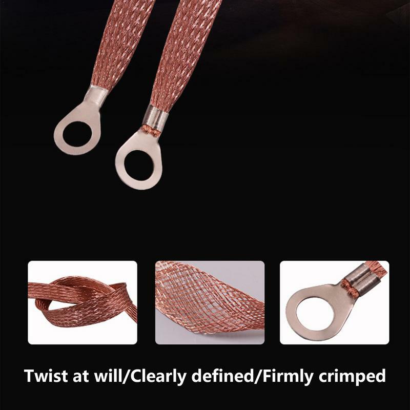 Vehicle Grounding Straps Flexible Flat Braided Copper Ground Strap With Ring Terminals Universal Car Wire Ground Strap For Cars