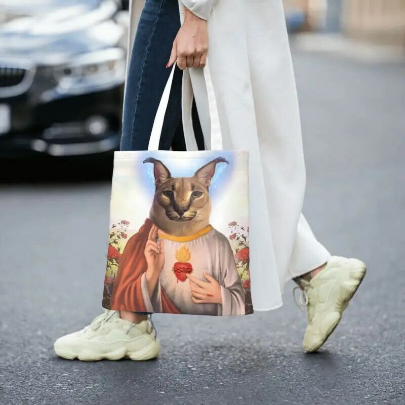 حقيبة يد كاواي مطبوعة على قماش الكتفين المتسوق والقط