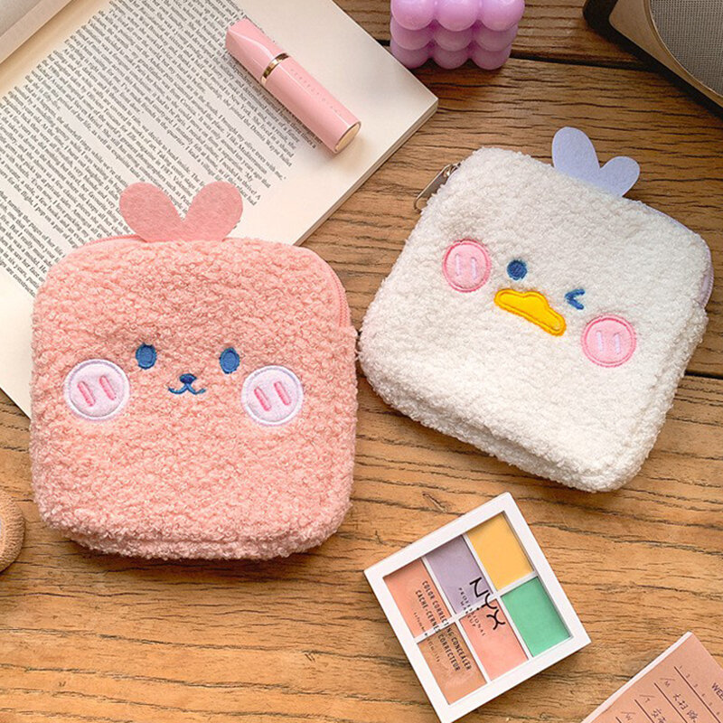 Cute Plush Sanitary Pad Storage Bag Portable Makeup Lipstick Key Earphone Pouch