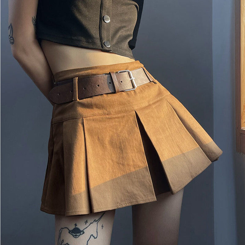 Женская пикантная мини-юбка Gidyq, плиссированная юбка в американском ретро стиле, Элегантная универсальная юбка-трапеция в стиле преппи с поясом, новинка на лето
