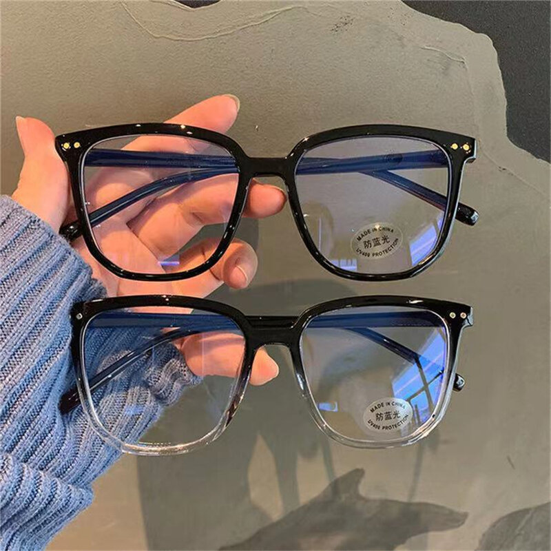 Óculos de luz anti-azul para homens e mulheres, preto, moldura transparente, óculos quadrados, miopia, computador, moda, novo, 2024