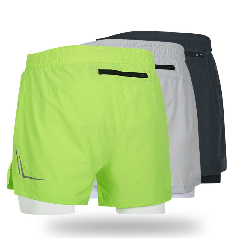 Shorts esportivos respiráveis para homens, maratona de corrida, ajuste solto, secagem rápida, dupla camada, shorts de fitness com bolso traseiro, atletismo, XS-3XL