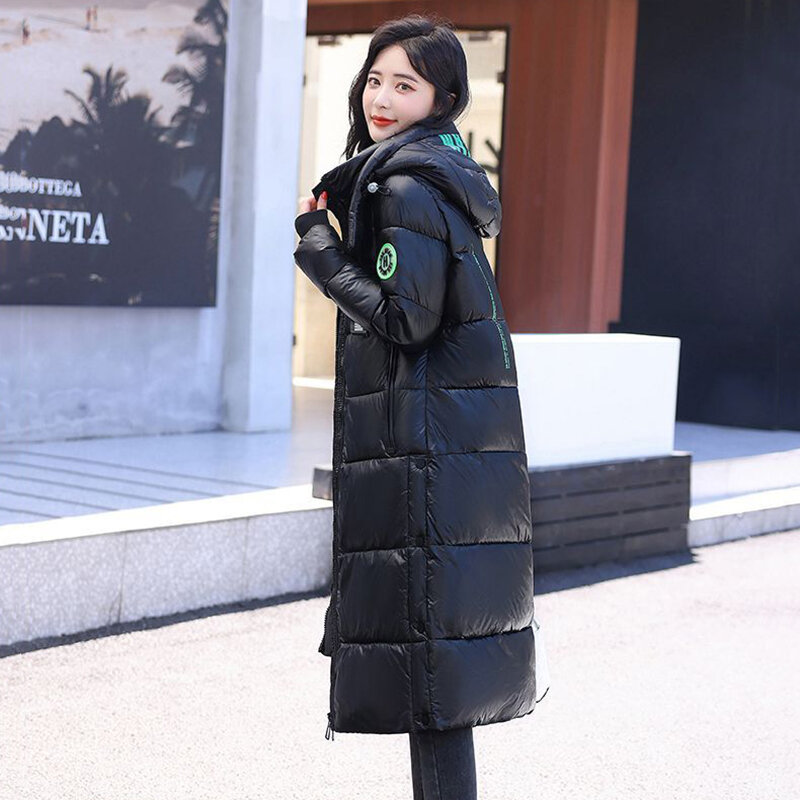 Женская пуховая куртка с хлопковой подкладкой без стирки, Свободное длинное пальто, толстое теплое пальто-Паркер, Корейская куртка с капюшоном, новинка, зима