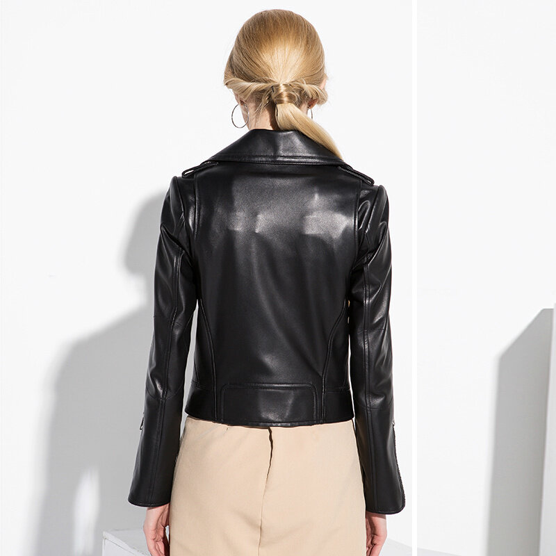 2023 New Genuine Leather Jacket Women Real Leather Jacket Sheepskin Black Soft Slim Fit Punk Female Coat Spring Autumn