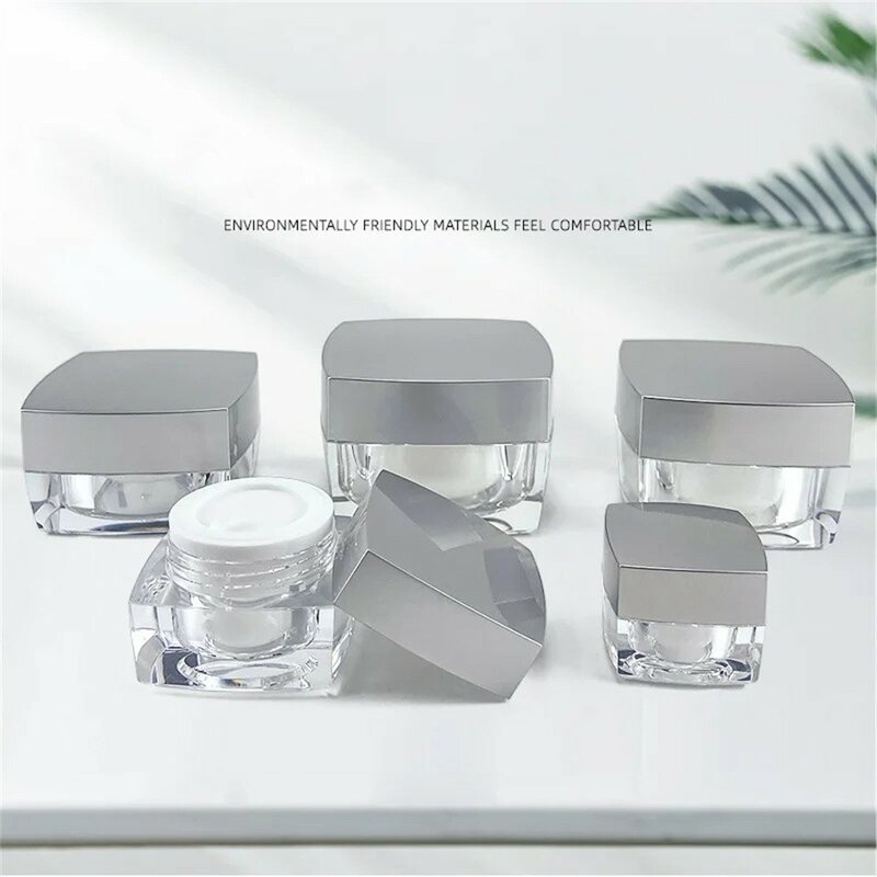 5-50g Empty Face Cream Jar Square Lotion Bottles Acrylic Cosmetic Container Travel Clear Makeup Pot Refillable Sample Bottle