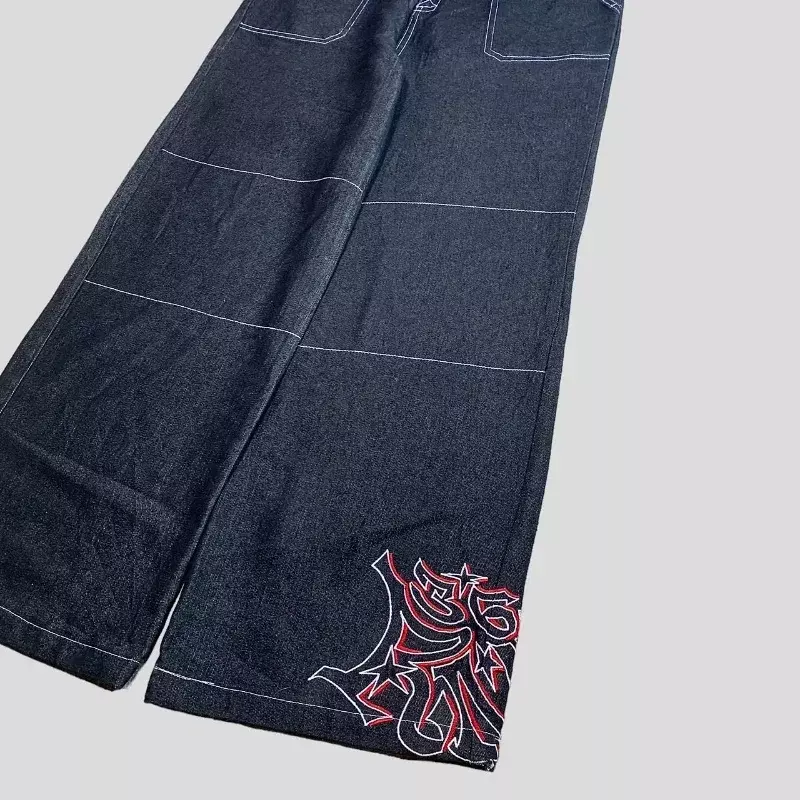 JNCO amerykańskie główna ulica z nadrukiem Hip-hopowym męskie dżinsy luźne spodnie w stylu Retro z prosta szeroka nogawkami w stylu Retro