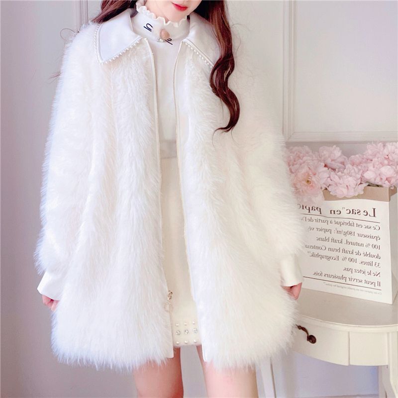 Mantel wol domba tebal hangat wanita, Luaran bulu palsu setengah panjang, longgar kasual, mantel temperamen wanita, kualitas tinggi
