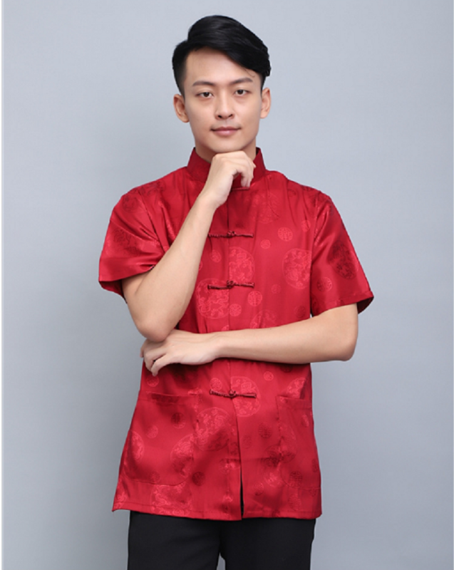 Hot Sale Chinese Classical Men High Quality Satin Tang Clothing Embroidered Dragon Short Sleeved Shirt Kung Fu Tops Shirts S-3XL