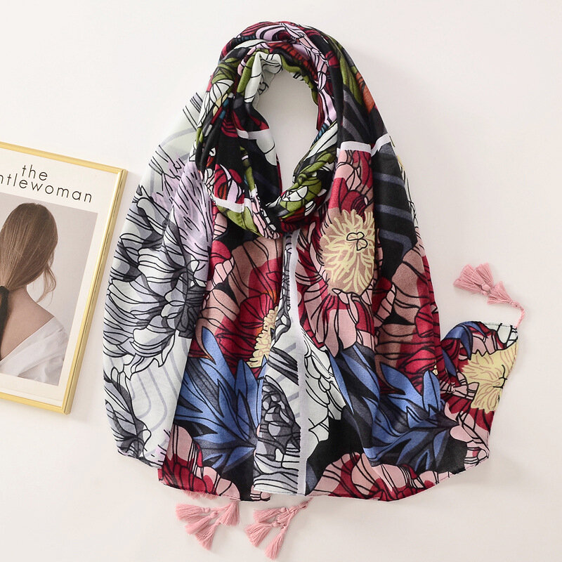 Elegant Women Scarf Luxury Brand 2022 Soft Cotton Scarves For Ladies Muslim Hijab Veil Tassel Shawl Wrap Beach Headscarf Bandana
