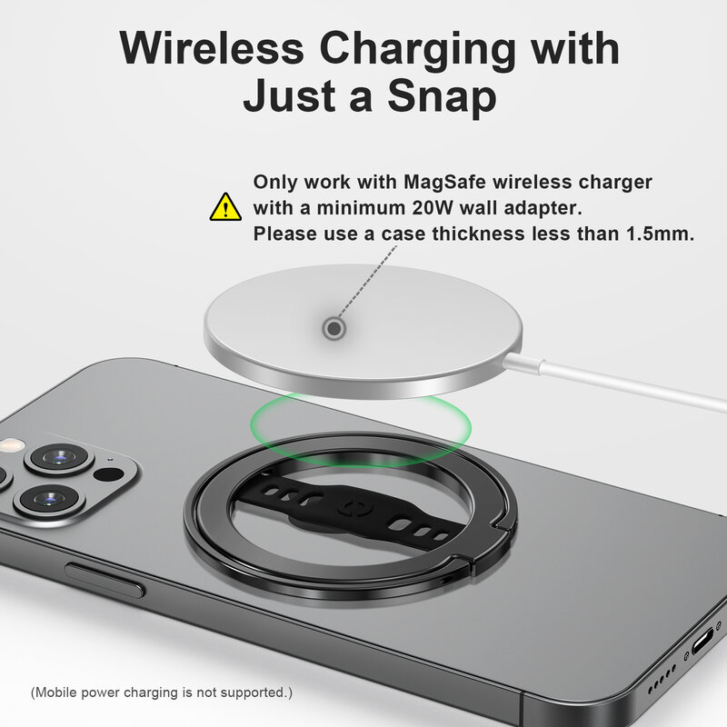 EWA-carregamento sem fio Phone Grip Stand com alça de dedo de silicone, anel magnético removível, compatível com MagSafe