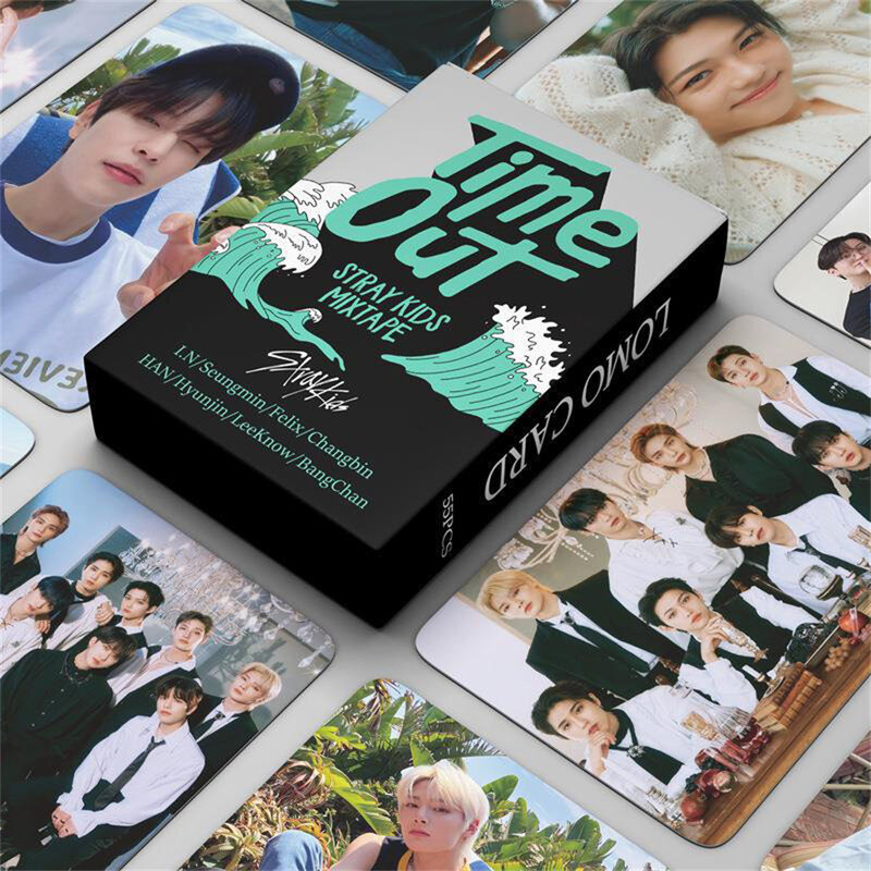 55Pcs/Set KPOP Stray Kids MIXTAPE Time Out Boxed Photocard Double-Sided Postcard HyunJin Felix LOMO Card For Fans Collection E44
