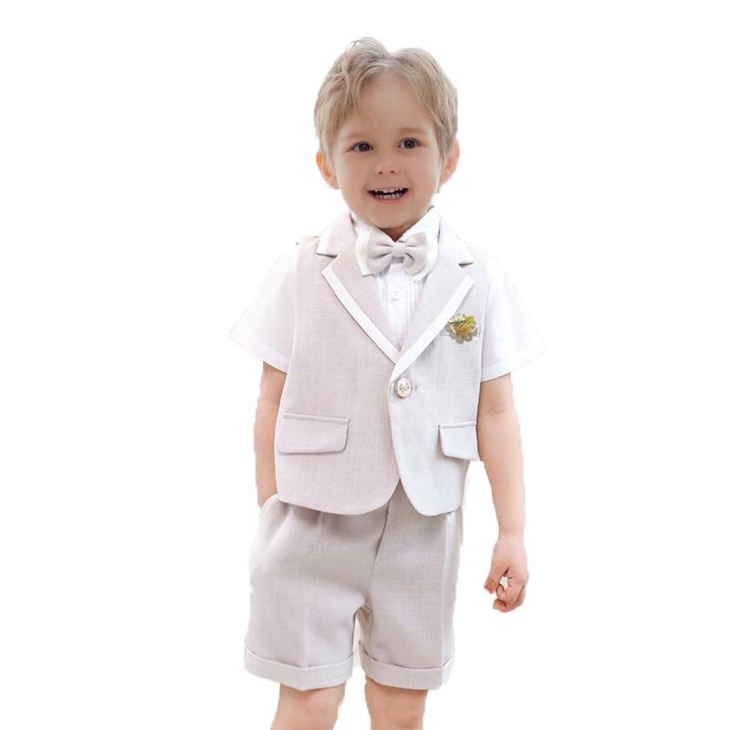Детский дышащий костюм для фотосъемки, мягкий жилет, рубашка, короткий галстук-бабочка, костюм на день рождения, детское платье для свадебной вечеринки, на лето