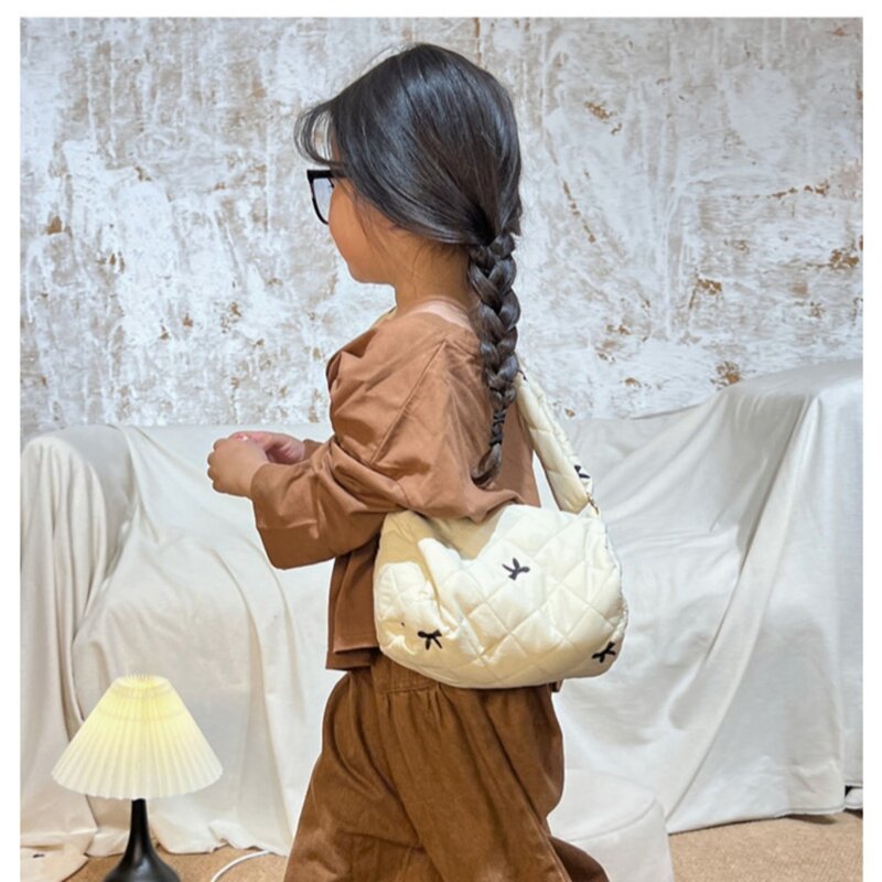 Dakron tas bahu nilon anak-anak, kantung selempang penyimpan bordir nilon warna polos baru untuk anak-anak