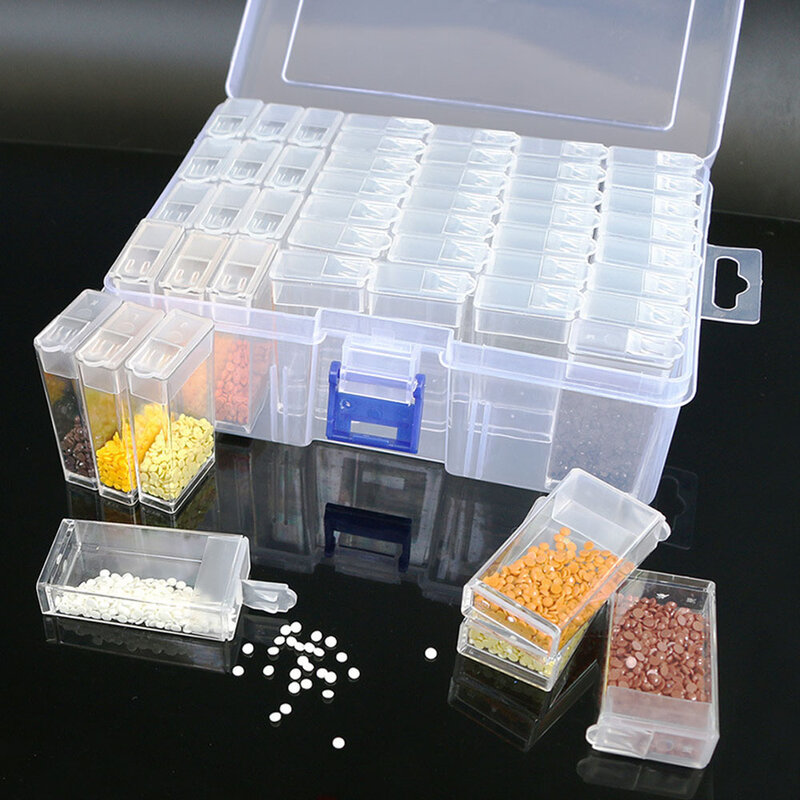 Caja de cuadrícula con forma cuadrada, contenedor de cuentas para almacenamiento de herramientas de pintura de diamantes, accesorios de taladro, 32/44/64/84/120