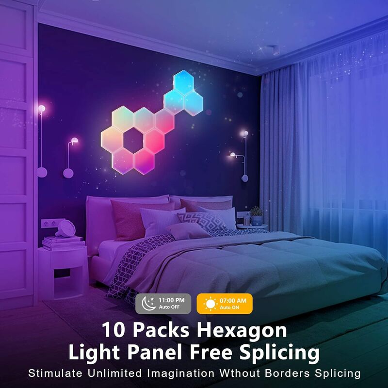 Умная Шестигранная настенная лампа RGB, меняющая цвет окружающая ночь, создает ритм музыки, управление через приложение, для игровой комнаты, спальни