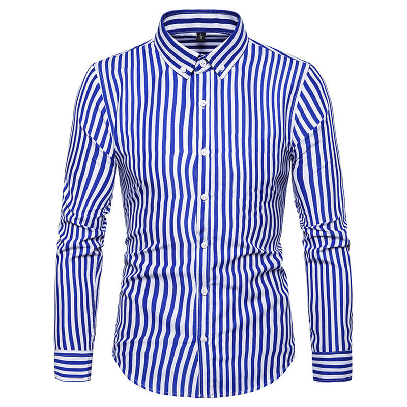 Camisa a rayas Retro para hombre, blusa informal de manga larga con botonadura para fiesta Social, ropa de otoño y primavera