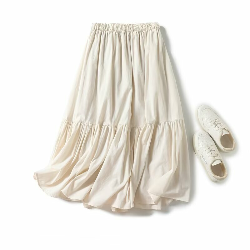Jenny&Dave Faldas Mujer Moda Elegant Pleated Skirt Women French Minimalist Cotton 2024 Skirts Womens And Linen Skirt Women