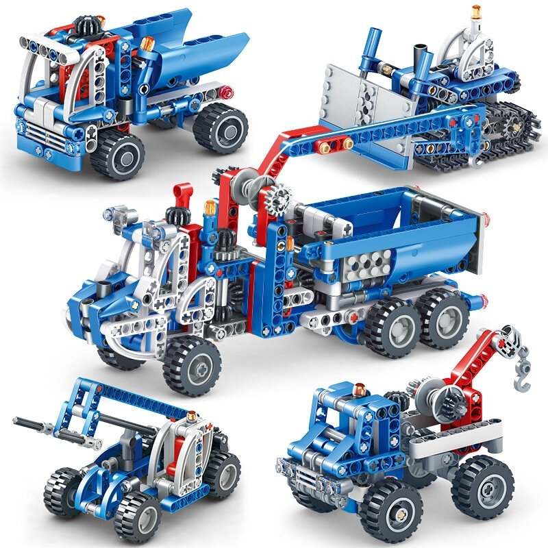子供のための機械式ギアビルディングブロック,エンジニアリングショベル,トラック,教育玩具,26.5x4.5x18.8cm