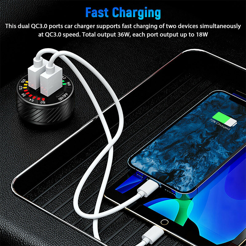 DC 12-24V 36W Car Lighter Socket Adapter Portable Vehicle QC 3.0 Fast Charging Aluminum Alloy PC Charger Automobile
