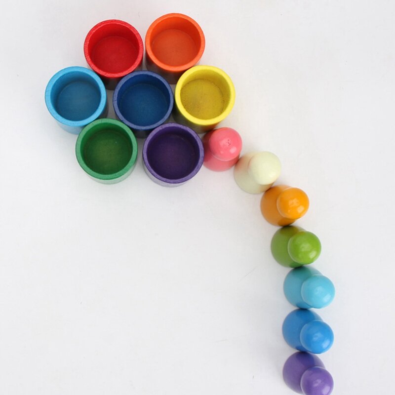15 teile/satz kinder holz regenbogen blöcke regenbogen holzkugeln puppen für kinder pädagogisches spielzeug
